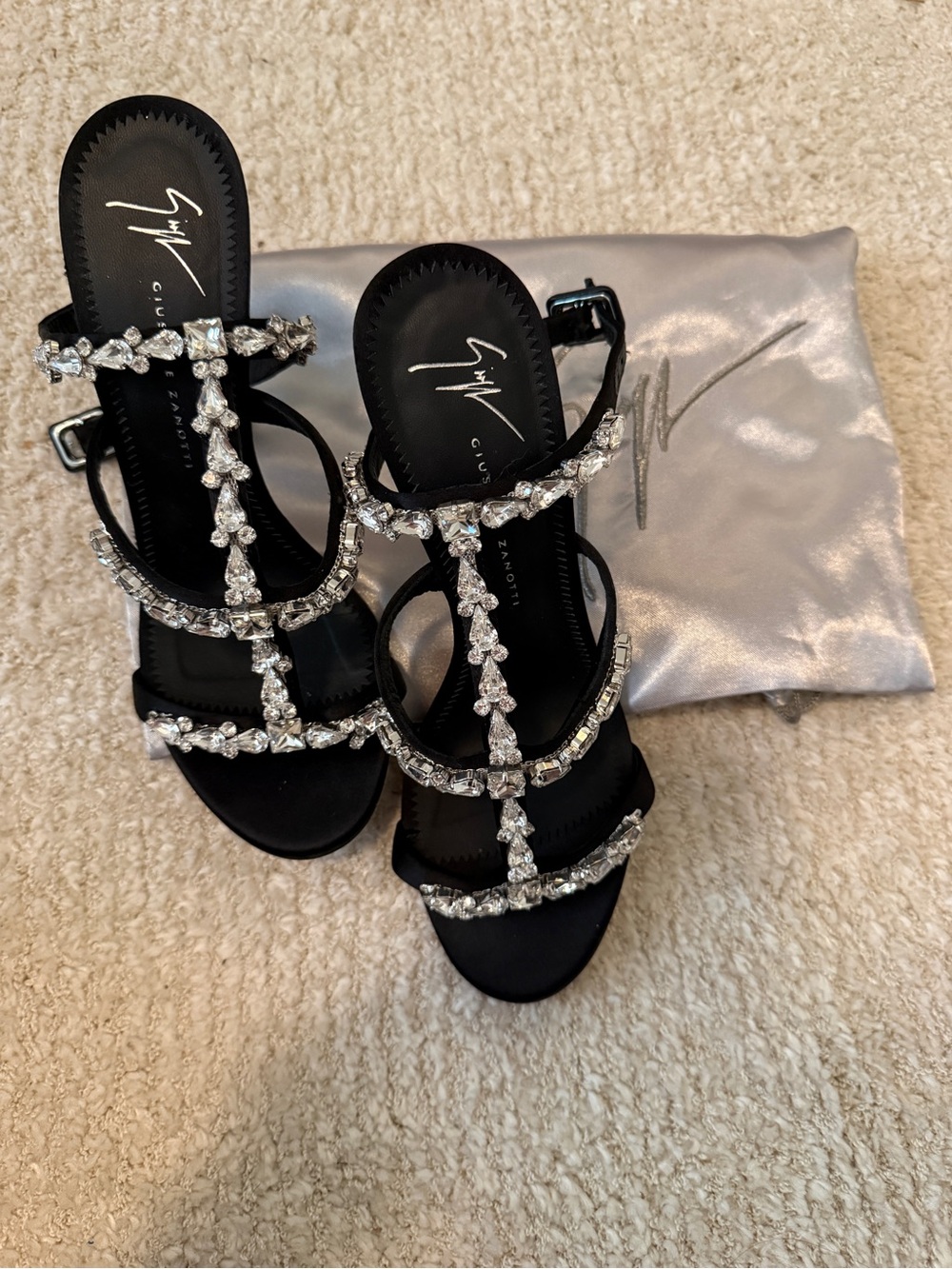 Giuseppe Zanotti Black Crystal-Embellished Strappy Heels